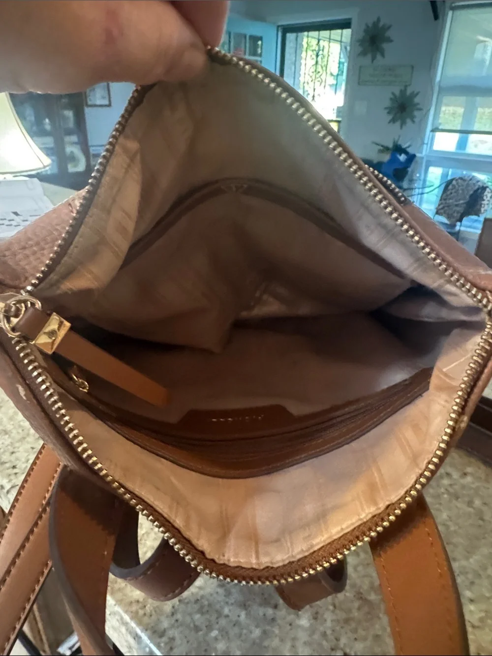 Giorgio Fiorelli Chestnut Brown Pebbled Leather Backpack